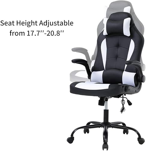 Miniatura 32 de Silla de oficina de piel sintética, silla de juegos de escritorio, respaldo alto, altura ajustable, silla de computadora con soporte lumbar trasero