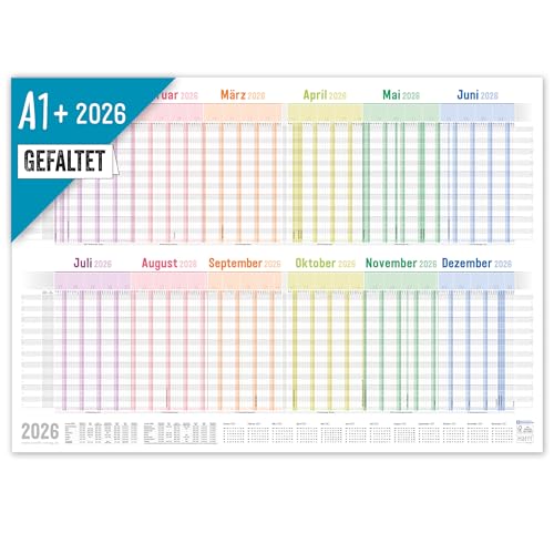 Häfft Urlaubsplaner Mitarbeiter 2026 A1 + quer (89 x 63 cm) für 20 Personen großer Team-Urlaubsplaner Wandkalender Personalplaner - nachhaltig & klimafreundlich