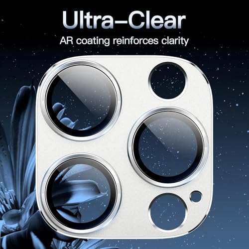 Image of Tempered Glass Camera Lens Protector for iPhone 16 Pro /iPhone 16 Pro Max - Alloy Metal Cover with Tempered Glass - Scratch Resistant, Easy Installation (Silver)