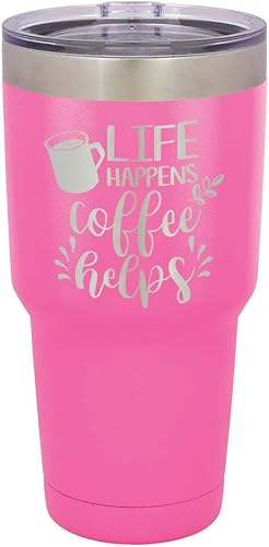Miniatura 1 de Life Happens Coffee Helps - Vaso grabado rosa de 30 onzas con popote y tapa superior deslizante  Taza de viaje de acero inoxidable  Comparar con