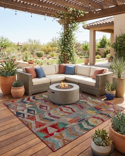 Alfombra Moderna Exterior 6 Ft Cuadrada Multicolor miniatura 1