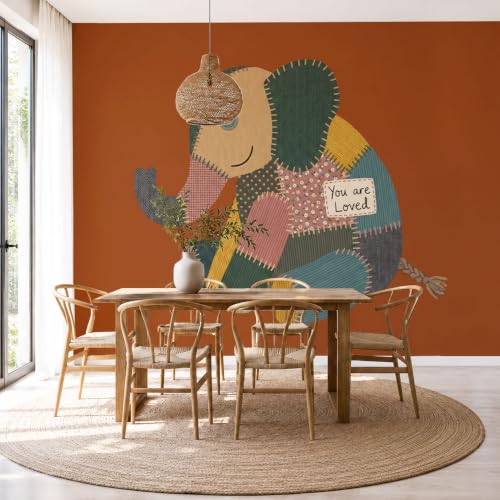 Papier peints géant panoramique éléphant patchwork pour cacher un mur blanc