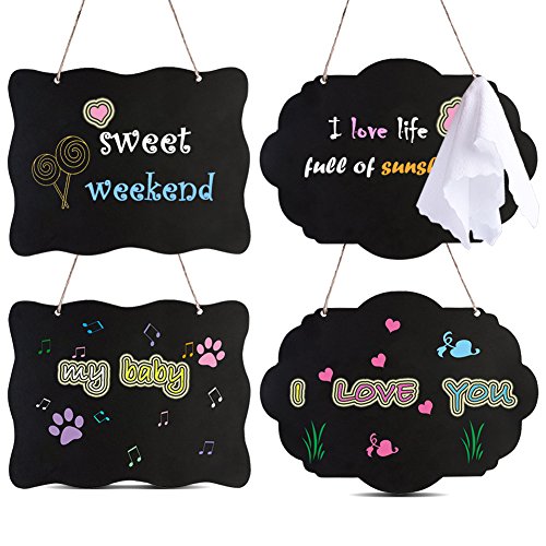 AUSTOR Chalkboard Sign 8x10 Inch Double Sided Erasable Message Board with Hanging Strings, 2 Shapes x 2, 4 Pack AUSTOR Chalkboard Sign 8x10 Inch Double Sided Erasable Message Board with Hanging Strings, 2 Shapes x 2, 4 Pack