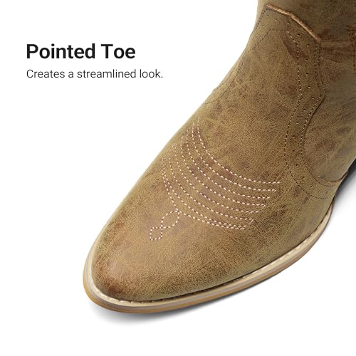 Image of DREAM PAIRS Women's Embroidered Western Pull-On Knee-High Cowboy Boots