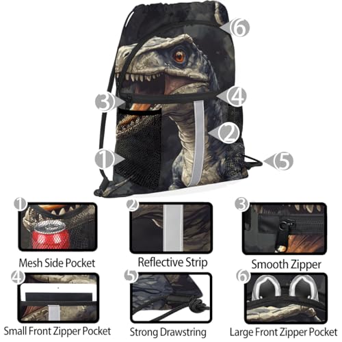 Jungle Dinosaur Drawstring Backpack Waterproof String Bag Sackpack Forest Safari Cinch Sack for Traveling Gym Sports with Mesh Pockets4