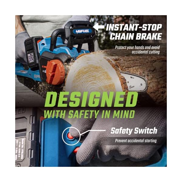 DongCheng Chainsaw 16 Inch, 40V Cordless Chain Saw with Tool-free Chain Tension, Instant-stop Chain Brake, Battery Chainsaw with Auto Oiler, 2 * 4.0Ah Battery & Fast Charger Included - Image 5