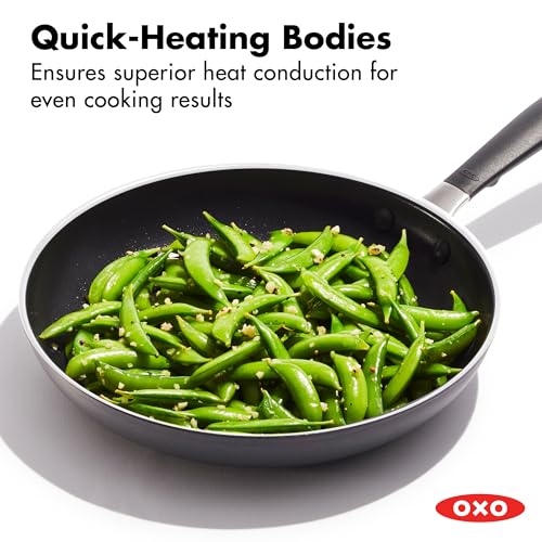 Image of OXO Nonstick 8 inch and 10 inch Frying Pan Set, PFAS-Free Ceramic Skillets, Dishwasher & Oven Safe, Stay-Cool Silicone Handle