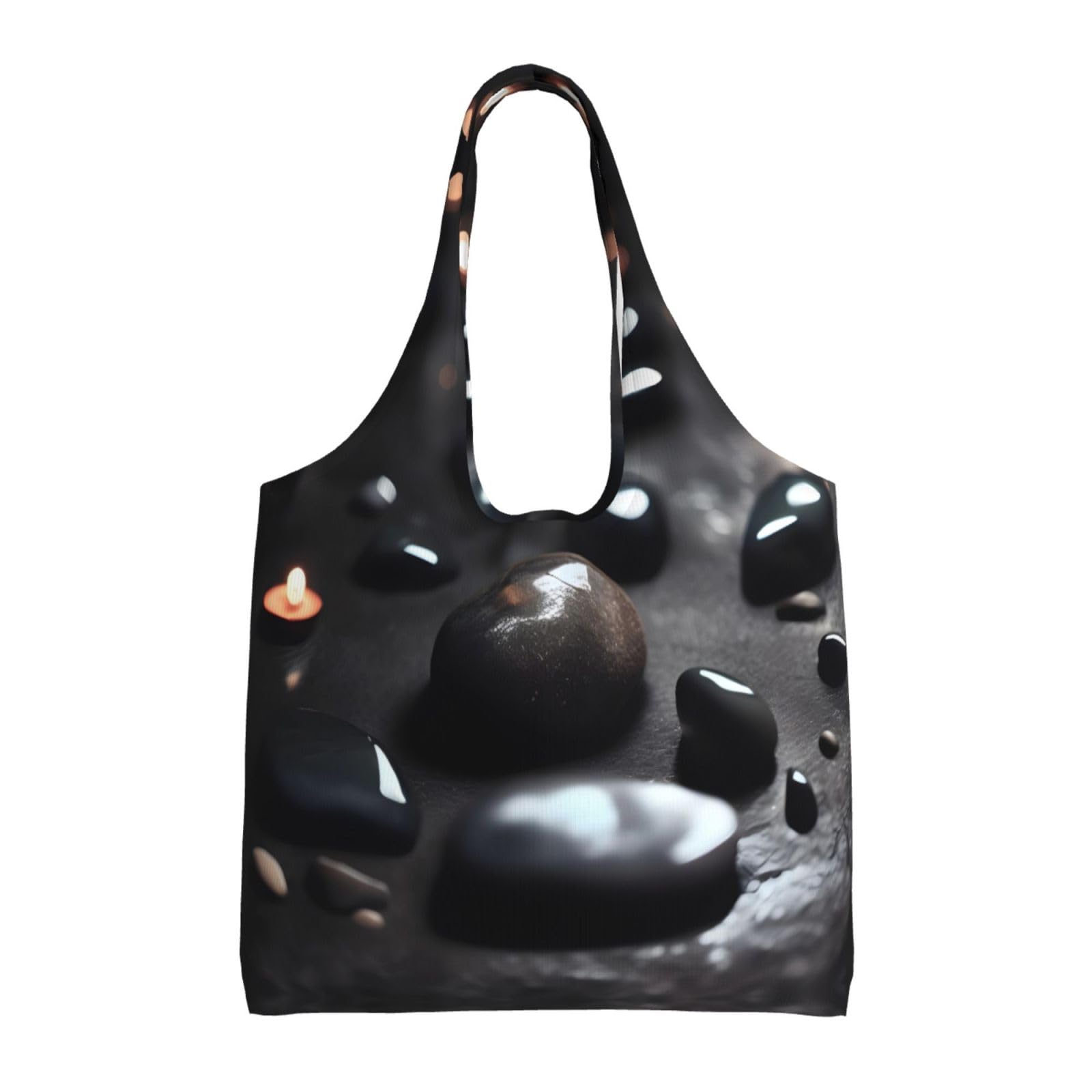 Black Mystery Heart Stone Printed shopping tote bag single-shoulder canvas bag suitable for shopping commuting and travel