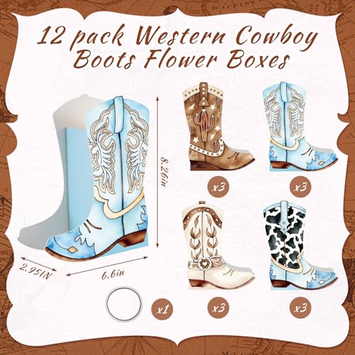 Image of 12 Set Western Boots Flower Boxes Centerpiece Boot Shape Gift Boxes Party Decoration Vase Centerpieces for Tables Boots Rodeo Birthday Baby Shower Supplies(Western Blue,Cow)