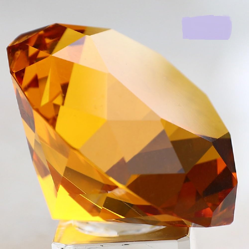 Yiasangly 60mm Crystal Glass Diamond Shaped Decoration, Crystal Diamond Paperweight Jewelry for Home Office Decor, Wedding Centerpieces Decoration, Valentine's Day Gift - Amber