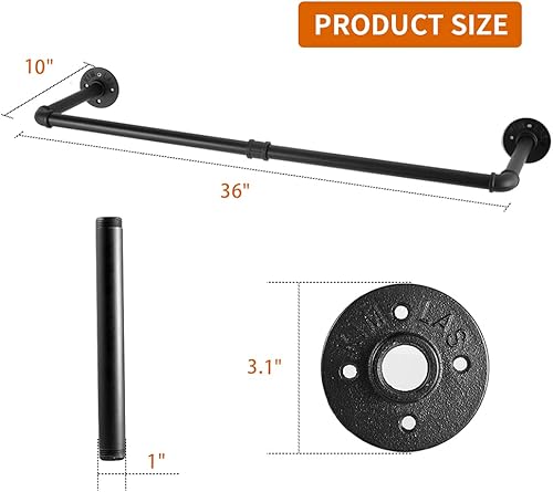 Miniatura 2 de Eledom Perchero industrial de tubería de 36 pulgadas perchero para colgar en la pared barras de ropa para armario y lavandería barra de ropa