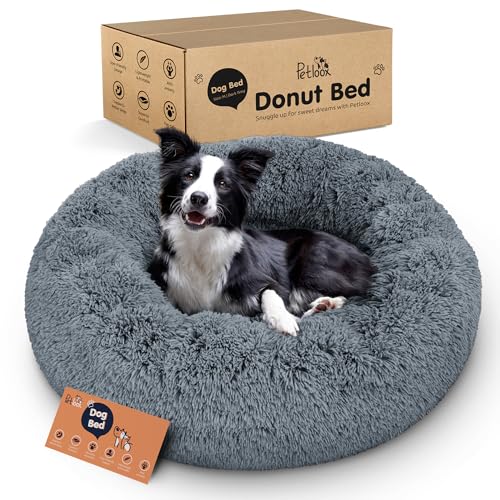 Petloox Donut Dog Bed - Premium Comfort for Anxiety Relief - Fluffy & Calming Design with Ultra-Plush Support | Cozy Round Dog Bed with Super Soft Circle Style
