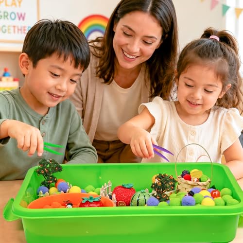 Cinrobiye 160 Pcs Fruit Learning Activity Set, Fruit Sorting Game with Pineapple, Strawberry, Lemon, Watermelon for Fine Motor Activities, Preschool Classroom Learning, Healthy Food Education & STEM - Image 7