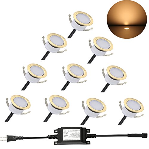 FVTLED 20 Pack Low Voltage LED Deck Light Waterproof Outdoor Garden Yard Decor Lamps Recessed Wood Decking Stair Landscape Pathway LED Step Warm White Lighting, Green Bronze