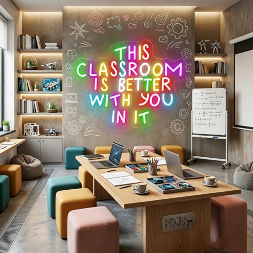 Image of This Classroom is Better With You In It Multicolor Neon Sign for Classroom Wall Decor USB Powered Neon Inspirational Teacher Sign for School Classroom Daycare Teachers Students Gift