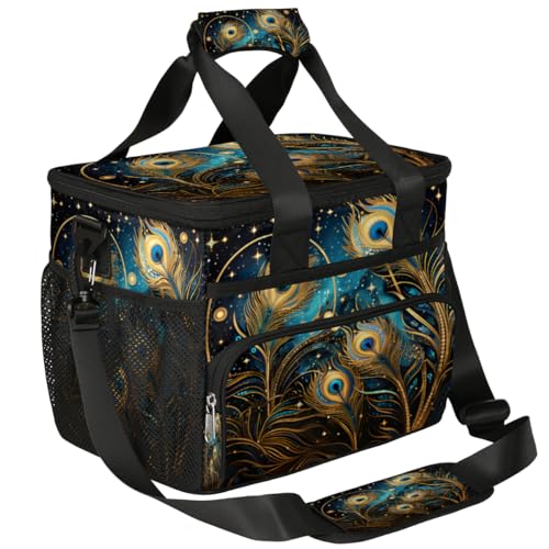 Peacock Insulated Picnic Backpack Lunch Box for Women Men Picnic Basket Tote Lunch Bag Picnic Bag Portable Lunch Bags for Picnic, Beach, Work, Trip,Office, Camp Colorful Feathers