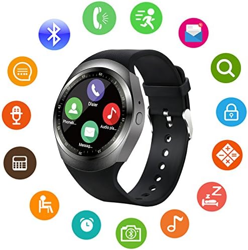 Bluetooth Smart Watch for Men Women Girls Kids Boys Round Face Unlocked Cell Phone Watch with SIM Card Slot Smartwatch for Samsung LG HTC SONY Google Huawei Xiaomi Android Smart Phones (Black)