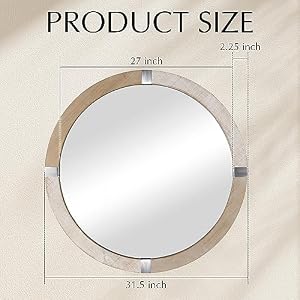 Rustic Round Mirrors, 31.5'' Wooden Circle Mirror, Hanging Wall Decorative Mirror Distressed Natural Wooden Farmhouse Frame with White Wash Edge for Bedroom, Bathroom, Living Room, or Entryway Rustic Round Mirrors 315 Wooden Circle Mirror Hanging Wall Decorative Mirror Distressed Natural Wooden Farmhouse Frame with White Wash Edge for Bedroom Bathroom Living Room or Entryway