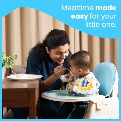 Image of Safe-O-Kid Multifunctional High Chair with 1 Year Warranty and Feeding Set, Adjustable, Foldable, and Comfortable with Soft Cushion & Removable Tray | 6 Months to 5Years I Blue