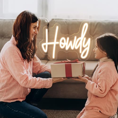 Image of Howdy Neon Sign for wall decor,USB Led Light Up Signs for Bedroom Birthday Wedding Party Boyfriend Girlfriend Lover Room Bathroom neon light personalized Decoration Gift with 3-Lever Brightness