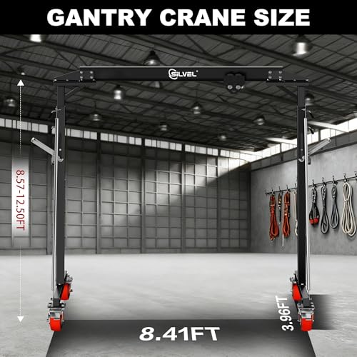 SILVEL 1 Ton Gantry Crane MAX3000Lbs, 8.41FT Maximum Capacity Width, 8.57-12.50ft Adjustable Height, Portable Shop Lift Hoist with Manual Trolley for Factories, Warehouses, Garage, Black - Thumbnail 3