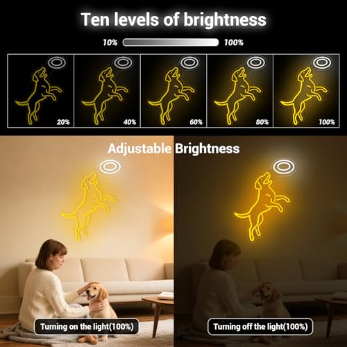 Image of Dog Frisbee Neon Sign for Wall Decor, Golden Retriever LED Neon Sign Light for Living Room, Ideal Funny Gift for Dog Moms lovers, Pet Lovers (Yellow Retriever)