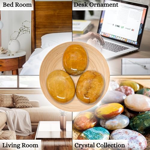 Image of Yellow Jasper Crystals and Healing Stones - Large Palm Stone Crystals Piedra - Crystal for Good Luck, Balanced Positive Energy, Meditation - Unique Stocking Stuffers and Birthday Gifts for Women, Men