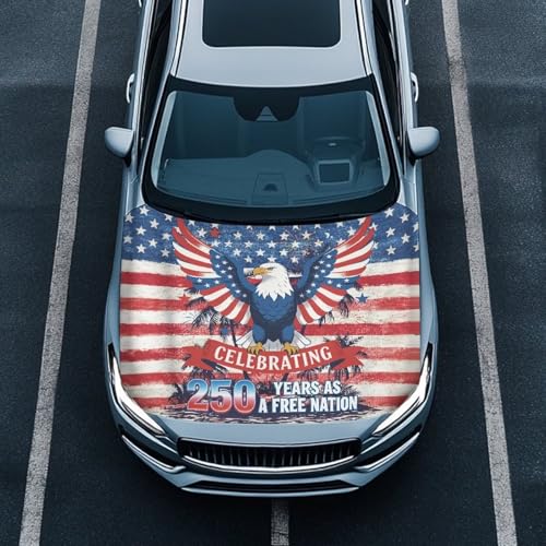 Image of Bald Eagle Car Hood Protector, 250 American Flag Can be Washed Automotive Exterior Accessories, Independence Day Car Hood Decoration and Protection(3X5FT)