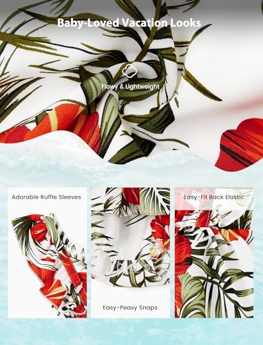 Image of PATPAT Family Vacation Outfits Matching Sets with Baby Mommy and Me Sundresses Tropical Floral Leaf Print Halter Neck Hawaiian Caribbean Dress Beach Red Flower Romper Dress for Baby Girl 6-9 Months