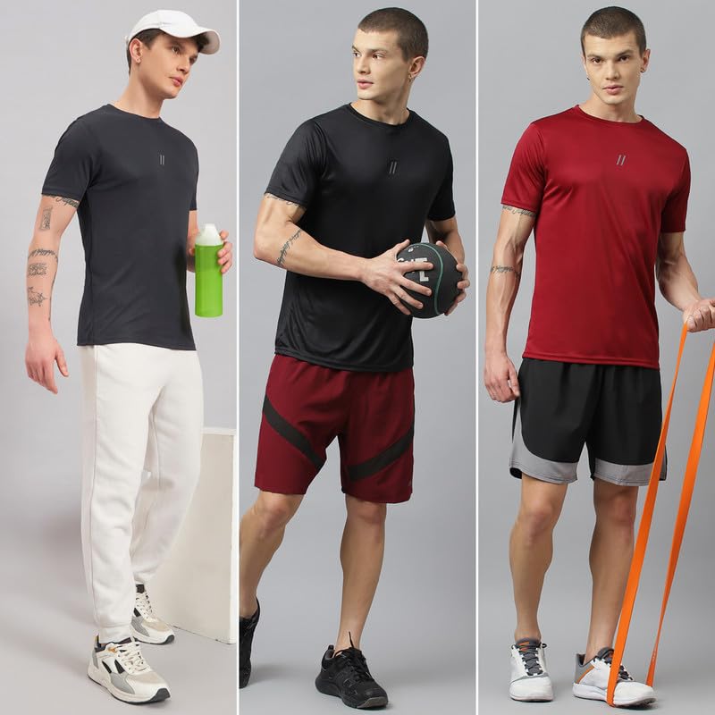 Image of ATICX Slim Fit Polyester Sports T-Shirt for Men - Round Neck Quick Dry Fit Half Sleeve Breathable Stylish Gym & Workout Tee - Lightweight Running Cycling Football Swimming Training Sportswear Top