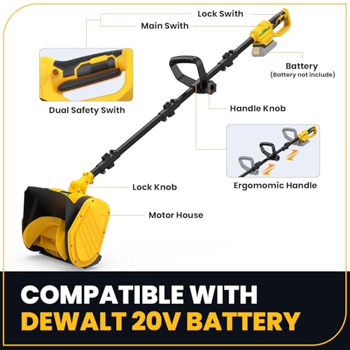 Electric Snow Shovel for Dewalt 20V Max Battery, 11\" Brushless Snow Blower with Adjustable Handle, Max 26 FT Snow Thrower, Cordless Snow Shovel 20V for Driveway, Sidewalk, Patio, Deck (No Battery)