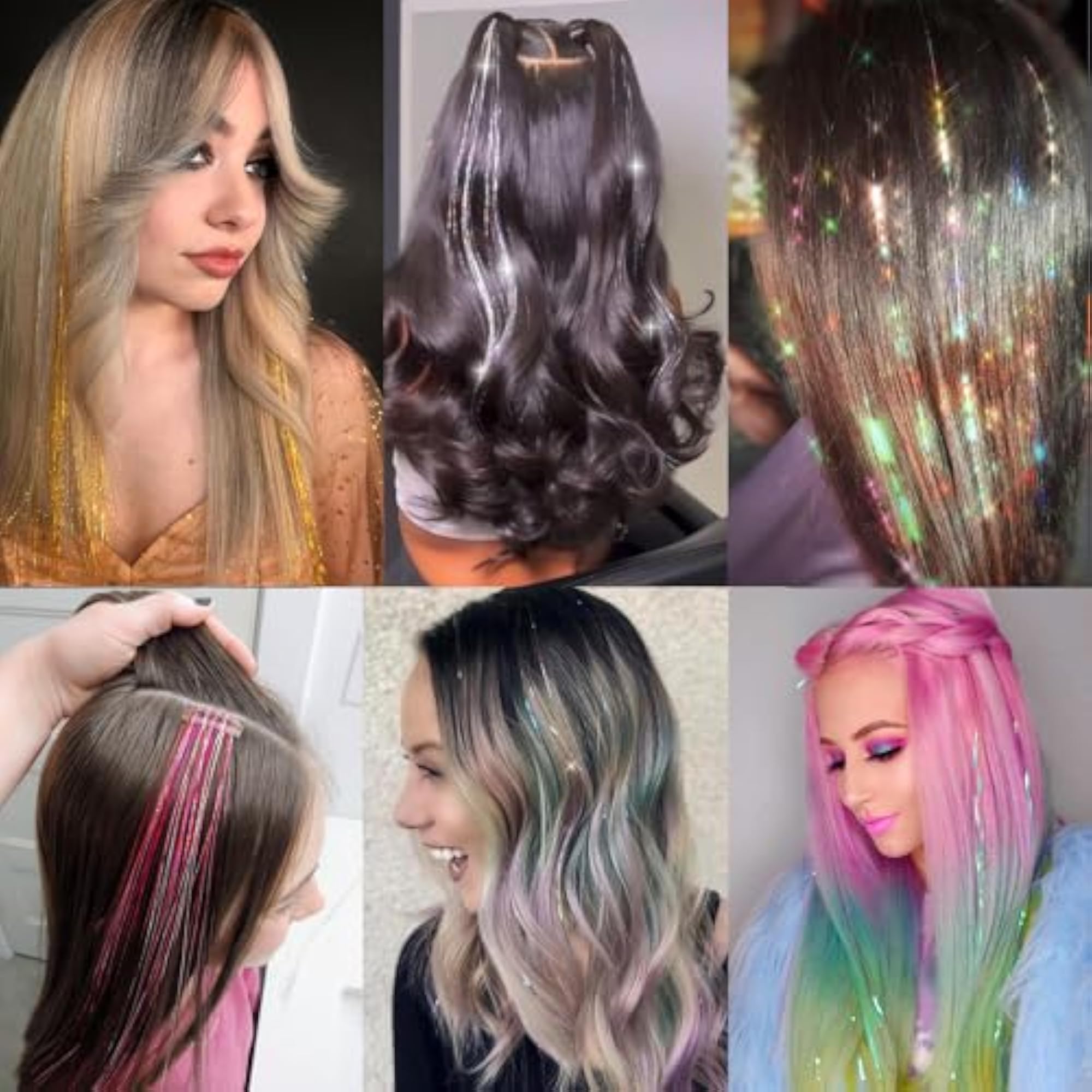 2Pcs Clip In Glitter Tinsel Hair Extensions, 24 Inch