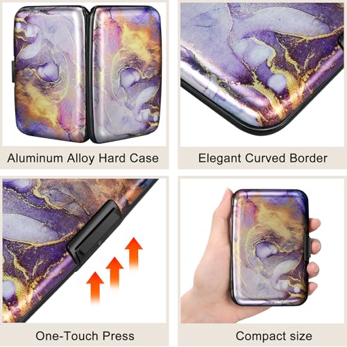Image of ELFISH Mini RFID Aluminum Wallet Credit Cards Holder Business Card Case Metal ID Case for Men Women, Light Purple Marble, 4.33 x 2.95 x 0.73 inches, Compact