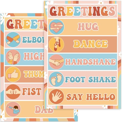 Groovy Classroom Greetings Poster Decor, Classroom Rules Greeting Choice Posters for Educational, Pr
