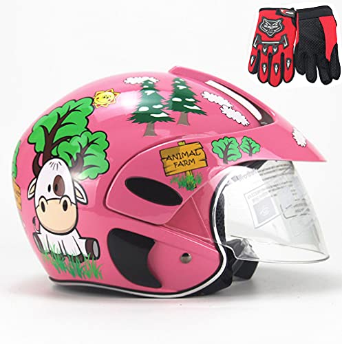 FQXG Casco para Motocicletas Infantiles, Halfooter de niños, Casco de Bicicletas para niños Motocicleta Casco y Guantes, niños y niñas, Adecuado para 2-8 años,Rosado Cover