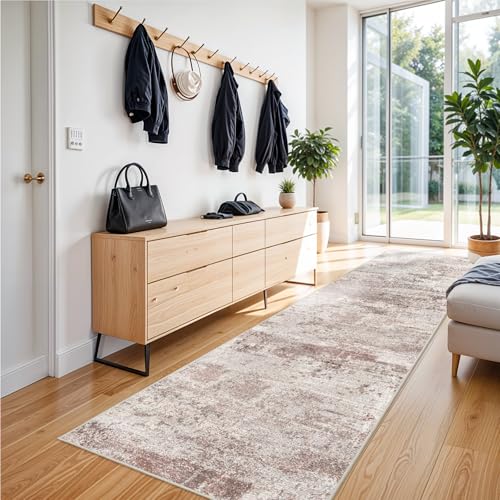 RUUGME Hallway 3x12 Runner Rug - Runner Rug Stain Resistant for Living Room Non Slip Indoor Entryway Rubber Backing Carpet Bedroom Kitchen Floor Decor Mat Machine Washable 3x12 Brick/Brown/Beige