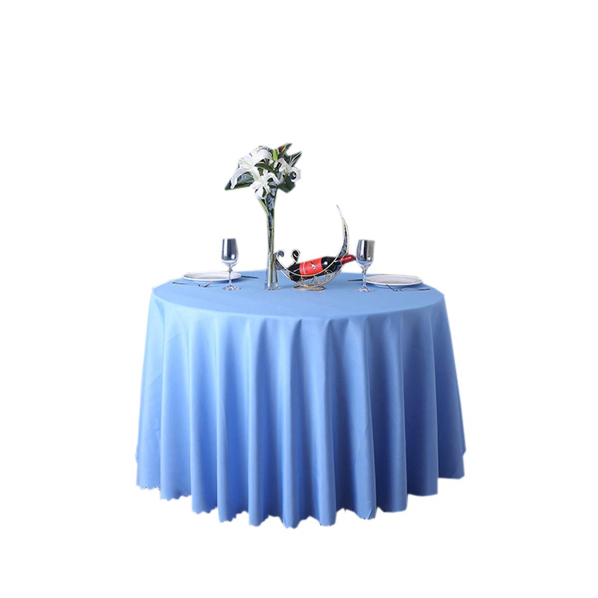 ACVIP Hotel Restaurant Banquet Wedding Solid Color Round Tablecloth Tablecover (Light Blue, 180cm/70.8 inches)