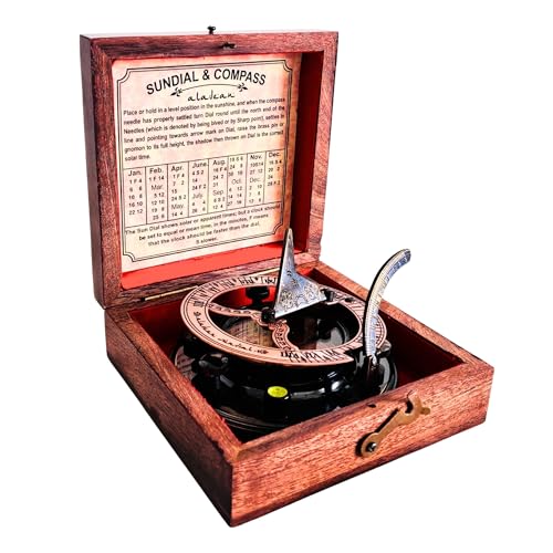 ALADEAN Brass & Copper Sundial Compass 3' SunClock - Handmade Rustic Sundial Vintage Bronze Copper Anniversary Inspirational Gifts