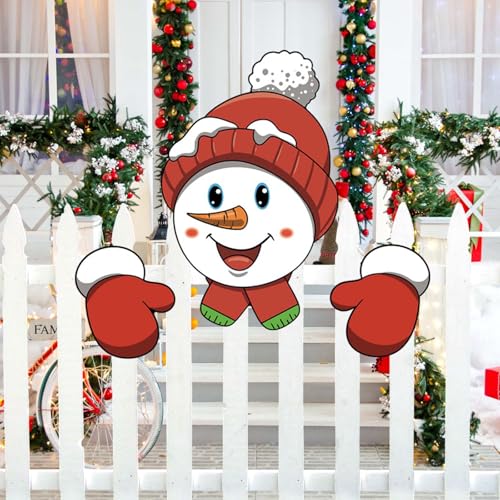 Christmas-Fence-Peeker-Decoration-Christmas-Fence-Door-Peek-Hollow-Board-Plug-in-Christmas-Tree-Garden-Expression-Decoration-Sticker-Snowman-Peeker-for-Xmas-DIY-Patio-Garden-Outdoor-Decor
