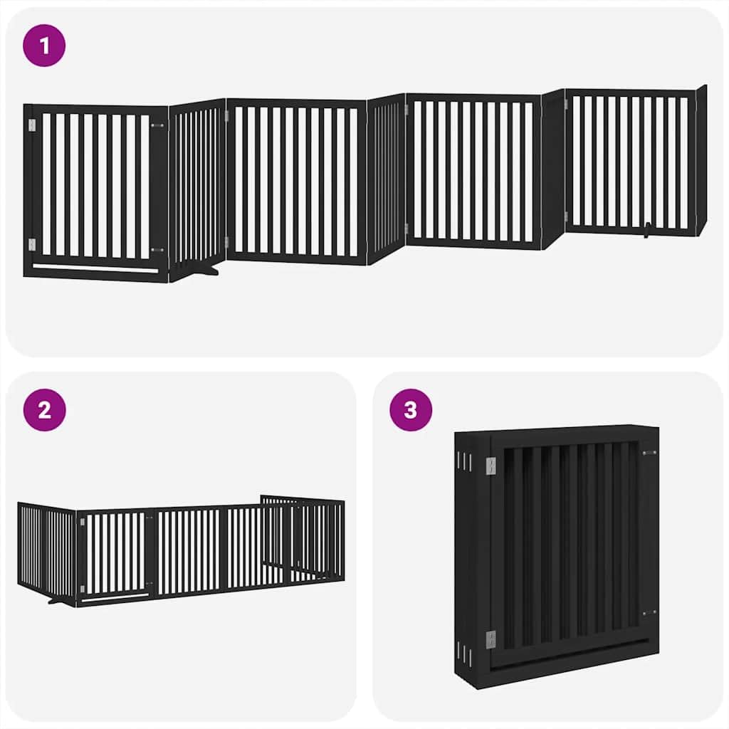 Puerta plegable para perros de 8 piezas con puerta de madera de álamo, rejilla plegable para perros con puerta con cerradura para seguridad de mascotas, puerta para perros sin taladrar