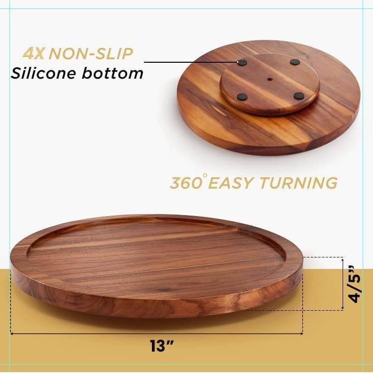 Miniatura 3 de Organizador Lazy Susan de madera de acacia de 13 pulgadas para gabinete, tocadiscos redondos Lazy Susans para encimera, contenedor giratorio de