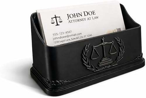 Jamara Co. Business Card Holder for Desk – Lawyer / Attorney Card Holder with Scales of Justice – Professional Office Desk Accessory Gift for Lawyers & Law Students