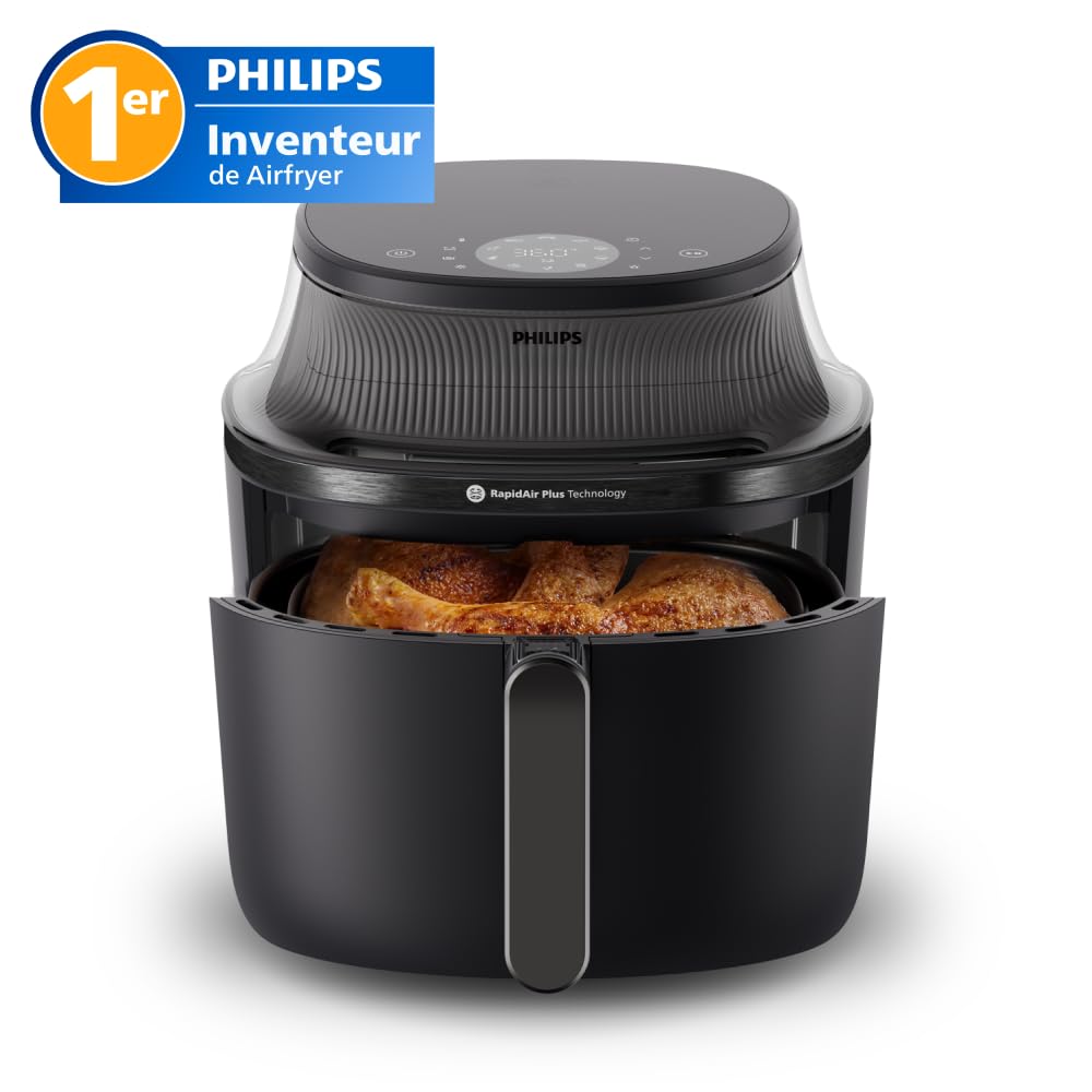 Philips Airfryer Série 3000 - Air Fryer 6.2L, 16-en-1, Fenêtre de cuisson, Technologie RapidAir, jusqu'à 90% de matières grasses en moins, Application HomeID, coloris Noir (NA330/00)