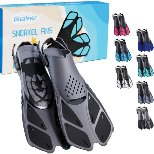 Greatever Snorkel Fins Adjustable Buckles Open Heel Swim Flippers Travel Size Short Swim Fins for Snorkeling Diving Swimming Adult Men Womens
