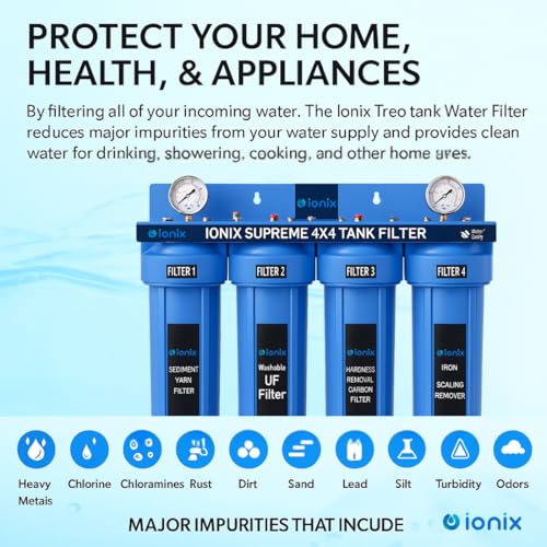 Image of IONIX 4 stage Washable UF Supreme Tank filter for whole house water filteration with 4 stages, All Type of Impurity removal from supply /Submersible Water | Tank water filter | 1 set | blue