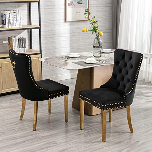 Brisca Solid Wood Velvet Upholstered Dining Chair with Golden Stainless