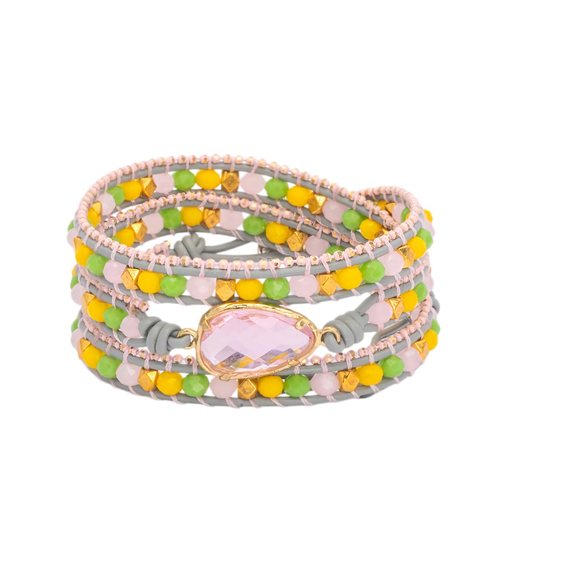 YGLINE Natural Stone Beaded Healing Wax String 5 Wraps Bracelets