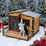 RUNSHED Large Indoor Outdoor Dog House,Wood Insulated Dog House,Weatherproof Outside Shelter with Elevated Floor,Easy to Assemble(39.3" L x 37.5" W x 30" H)