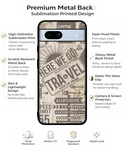 Image of Travel Design Premium 2D Printed Metal Back Case Cover for Google Pixel 7A 5G, Multicolor