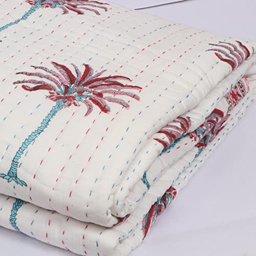 Couette Kantha coton imprimé palmier grand couvre-lit bohème 90X108 pouces INDACORIFY - 4